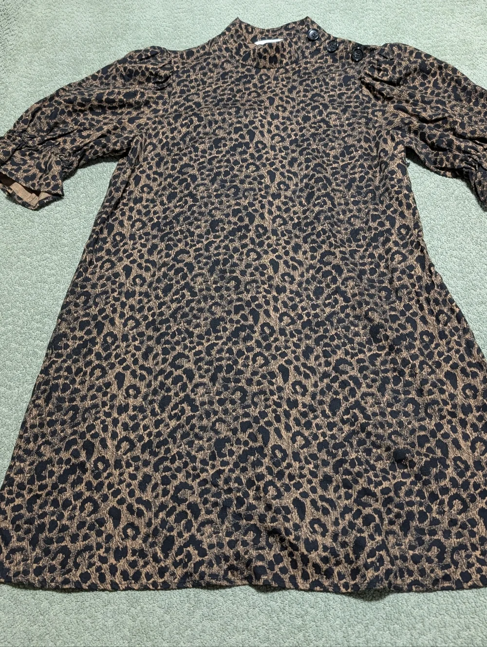 & Other Stories Leopard Print Mini Dress Size 4 Puff Sleeve High Neck - Picture 5 of 14
